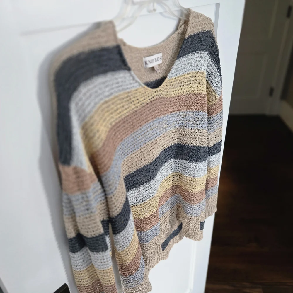 Knox Rose Multicolor V-neck Knit Striped Sweater Size Small